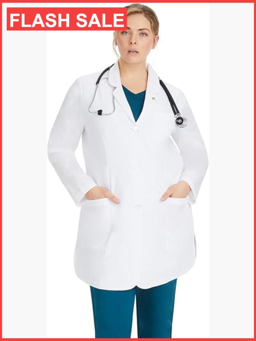 Relaxed Fit Lab Coat with 4 Pockets, 360 Stretch, Fluid Barrier, Easy Care